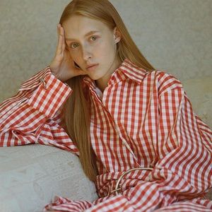 Marques’Almeida Oversized-buckle Gingham Top